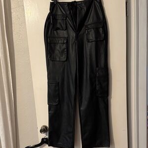 AFRM Black Faux Leather Cargo Pants